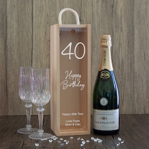 Personalised Happy Birthday ANY AGE Wooden Bottle Box with Clear Acrylic or Wooden Front