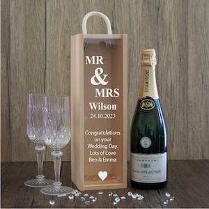Personalised Wedding Couples Name and Date Design Wooden  Bottle Box with Clear Acrylic or Wooden Front