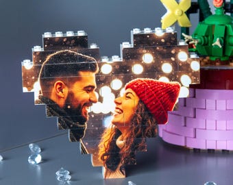 Personalised Photo Heart made from, LEGO® Bricks, Personalised white Building Blocks. Available in 3 sizes