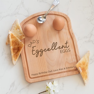 Personalised Wooden Breakfast Board: &quot;Egg-cellent Eggs&quot; Engraved Serving Board