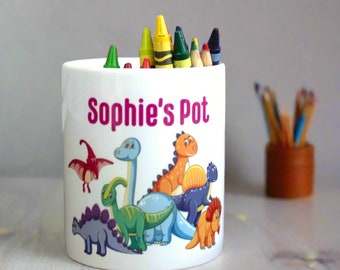Personalised Dinosaur Ceramic Pen Holder – Custom Desk Organiser & Stationery Pot
