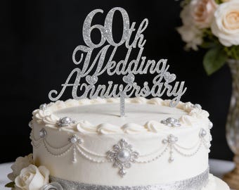 60e huwelijksverjaardag zilveren glitter acryl caketopper