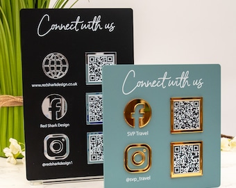 Three QR Code Social Media Display Sign Facebook, Instagram, Business Sign, Menu, Reviews, Payment Sign, Appointments. 16 Colour Choices