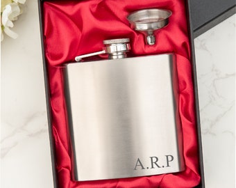 Personalised Engraved Initials Hip Flask: Stainless Steel Gift
