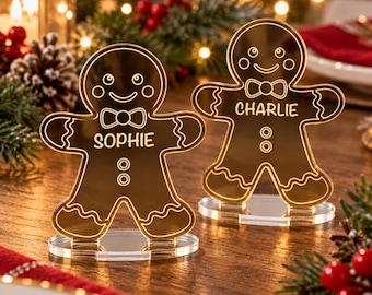 Miroir acrylique personnalisé avec nom de table en forme de pain d'épice de Noël