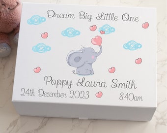 Spersonalizowane magnetyczne pudełko na pamiątkę Dream Big Baby Elephant