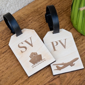 Personalised Travel Theme Initial Wooden Luggage Tag