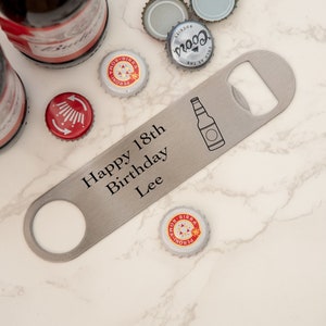Personalised Birthday Bar Blade: Stainless Steel Bottle Opener Gift