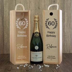 Personalised Happy Birthday ANY AGE Wooden Bottle Box with Clear Acrylic or Wooden Front