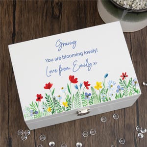 Personalised Wildflower Wooden Jewellery Box With Mirror