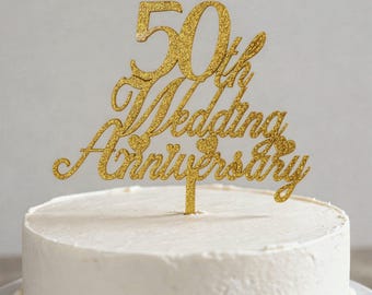 50. Hochzeitsjubiläum Tortenstecker Gold Glitter Acryl