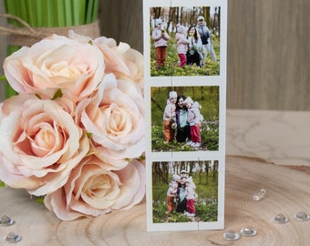Personalised Photo Strip made from, LEGO® Bricks, Personalised white Building Blocks. Available with 1-4 Photos.