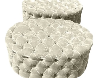 1980s Vintage Ottomans Cream Boucle - Pair