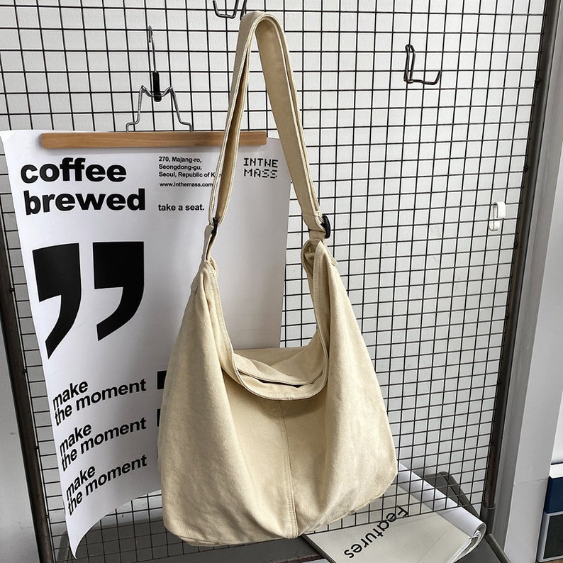 Große Umhängetaschen aus Segeltuch für Damen mit Reißverschluss, Schultasche für Studenten, modische Umhängetasche mit Fassungsvermögen Bild 2