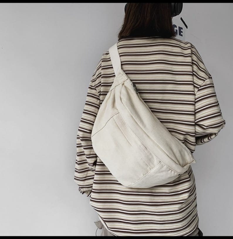 Bolso de pecho de lona, bolso de cintura minimalista, bolso de cabestrillo, bolso bandolera de gran capacidad, bolso deportivo, bolso de ciclismo, bolso de gimnasio, bolso de teléfono, bolso casual WHITE