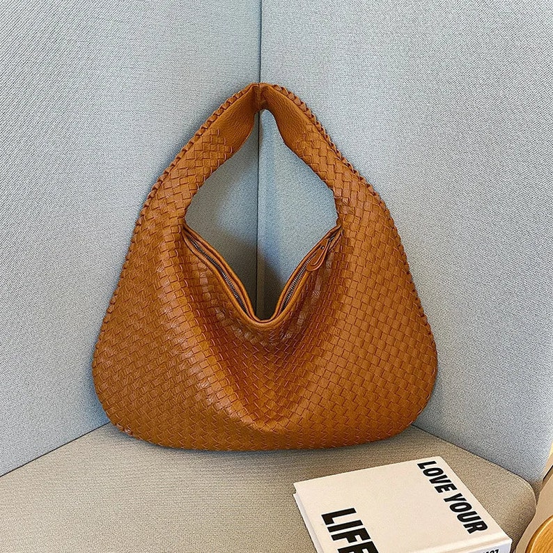 Hobo Bag Luxus Knoten gewebte Umhängetasche Große Ledertasche für Sie Vegan Leder Premium Tasche große geflochtene Leder Geldbörse Schultertasche Brown