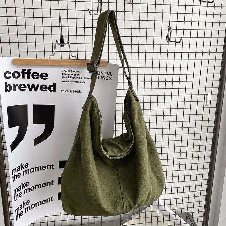 Große Umhängetaschen aus Segeltuch für Damen mit Reißverschluss, Schultasche für Studenten, modische Umhängetasche mit Fassungsvermögen Bild 4