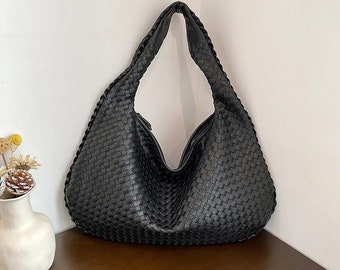 Hobo Bag Luxury Knot Woven Shoulder Bag Large Leather Bag For Her Vegan Leather Premium Bag Large Interwoven Leather Purse  Shoulder Bag