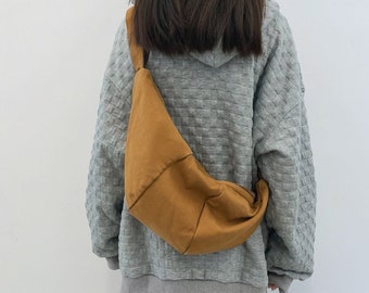 Bolso de pecho de lona, bolso de cabestrillo de gran capacidad, bolso bandolera de lona, bolso de mano escolar, bolso de bola de masa minimalista, bolso de media luna, bolso de croissant