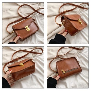 Mini leren tas, leren schoudertas, Crossbody tas, effen kleur tas, telefoontas, PU lederen tas, vintage vierkante tas, minimalistische tas. afbeelding 5