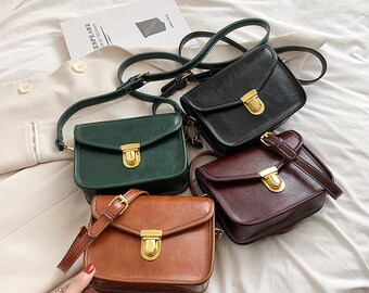 Mini leren tas, leren schoudertas, Crossbody tas, effen kleur tas, telefoontas, PU lederen tas, vintage vierkante tas, minimalistische tas.