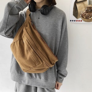 Bolso de pecho de lona, bolso de cintura minimalista, bolso de cabestrillo, bolso bandolera de gran capacidad, bolso deportivo, bolso de ciclismo, bolso de gimnasio, bolso de teléfono, bolso casual imagen 1