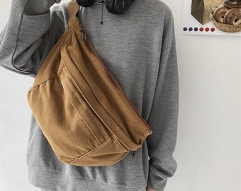 Canvas borsttas, minimalistische heuptas, draagzak, crossbody tas met grote capaciteit, sporttas, fietstas, sporttas, telefoontas, vrijetijdstas