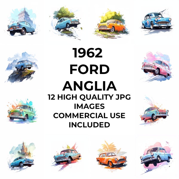 Ford Anglia clip art, Classic Car clip art with a Magical Twist for Auto Enthusiasts, Automotive Decor from the wizard world