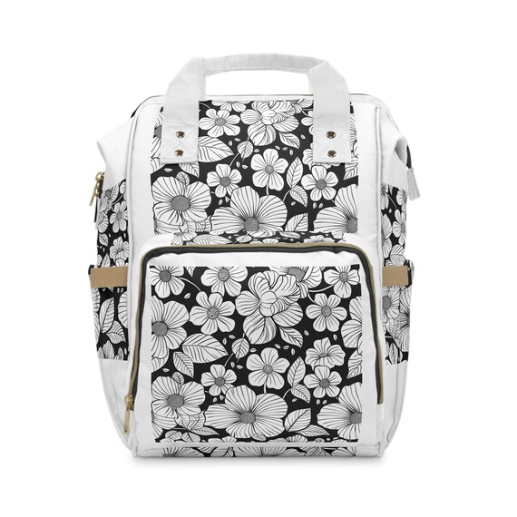 White Floral Large Backpack Amazon.com | DUNBRI Floral White Backpack For Daily Use  main image 2