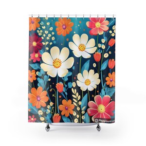Floral Polyester Shower Curtain: Botanical Print Bathroom Decor