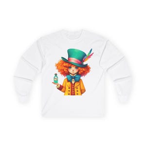 Mad Hatter Long Sleeve Tee: Wonderland Graphic Cotton Shirt