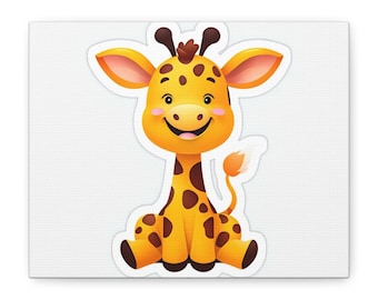 Impresión en lienzo, linda jirafa bebé para guardería, arte de jirafa, temática de safari, decoración de habitación infantil, regalo para baby shower