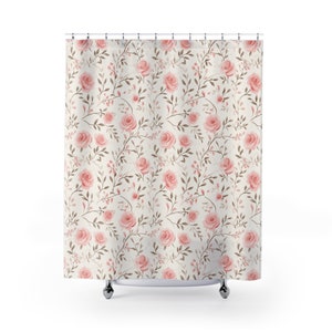 Floral Rose Polyester Shower Curtain: Botanical Bathroom Decor
