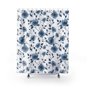 Floral Polyester Duschvorhang: Blaue Blume Design