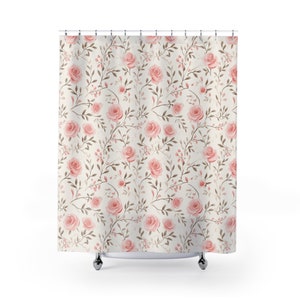 Floral Rose Polyester Shower Curtain: Botanical Bathroom Decor