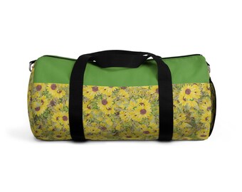 Floral Duffel Bag: Bright Yellow Daisy Print - Travel, Gym & Weekend Bag