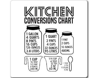 Kitchen Conversion Magnets Set, Fridge Magnet, Cooking Cheat Sheet, Baking Guide, Measurement Chart