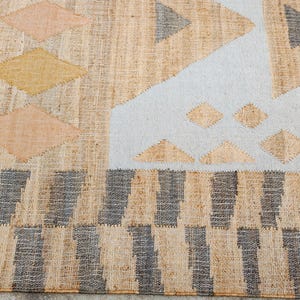 Handwoven flatweave boho jute and wool multicolour rug, geometric scandinavian nordic texture Custom size. image 10