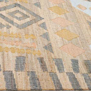Handwoven flatweave boho jute and wool multicolour rug, geometric scandinavian nordic texture Custom size. image 11