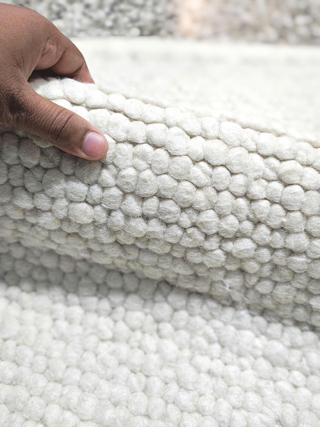 8×10 Handwoven Chunky Wool Rug, White Felted Nordic Minimalist Boho ...
