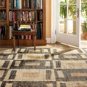 Handwoven Hemp Kilim Rug: Natural Black Boho Nordic Decor, scandinavian rug. custom size available.