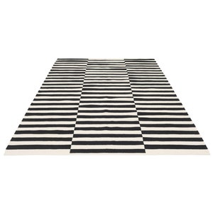 Handwoven Black and White Stripe Rug: Nordic Dhurrie Kilim (6x9)