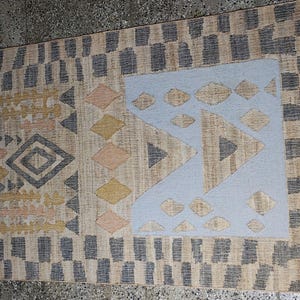 Handwoven flatweave boho jute and wool multicolour rug, geometric scandinavian nordic texture Custom size. image 17