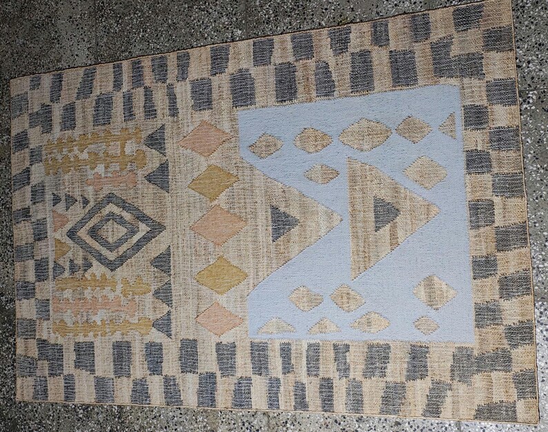 Handwoven flatweave boho jute and wool multicolour rug, geometric scandinavian nordic texture Custom size. image 17