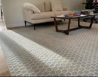 Handmade Wool Rug, Ivory Grey Flatweave Scandinavian Area Rug, Neutral Minimalist Carpet, Modern custom.