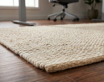 Hand woven jute wool stripe rug,  boho neutral  scandinavian rug, customise size available.
