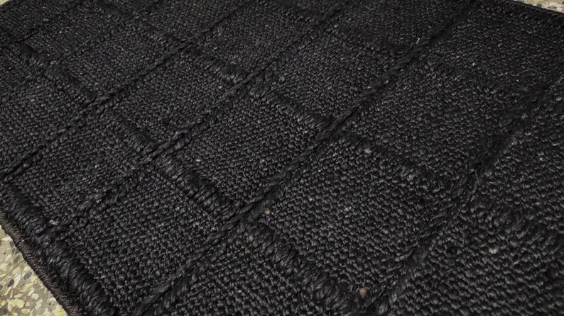 black jute rug in living room, Handwoven checked geometric jute rug Large 10x14 Nordic Scandinavian jute rug,  2x4 rug, black neutral texture rug checkered rug jute, abstract jute rug, 6x9 rug black checked,natural black Jute Flat Weave Rug, black jute rug sustainable durable rug 9x12,10x14 geometric rug 12x15 jute kilim rug. jute rugs 10 x 13