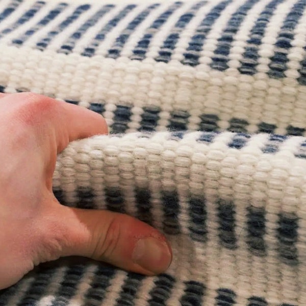 Hand Woven Rug| flateweave rug Wool Soft Blue Grey White flatweave High Quality Nordic Scandinavian,Area Rug,|Bedroom Rug,Customise your rug