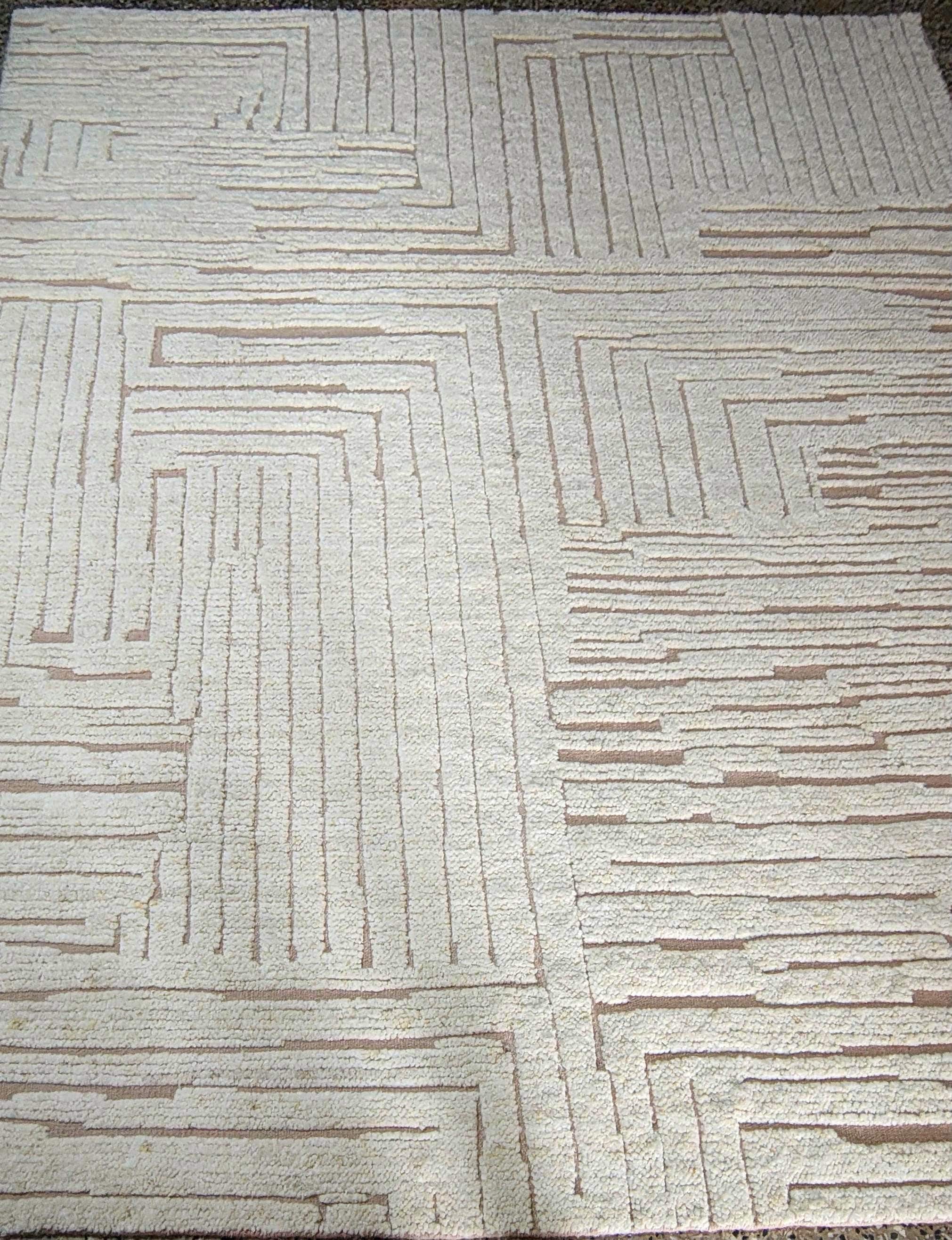 Handknotted Ribbed Wool Rug: Ivory Beni Ourain Style, 8x10