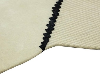 Alfombra de lana neozelandesa tejida a mano: diseño bohemio moderno e irregular